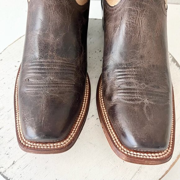 Rod Patrick Mens Cowboy Boots 12.5A Antique Mocha Bison Brown Western Blunt Toe - Picture 7 of 13